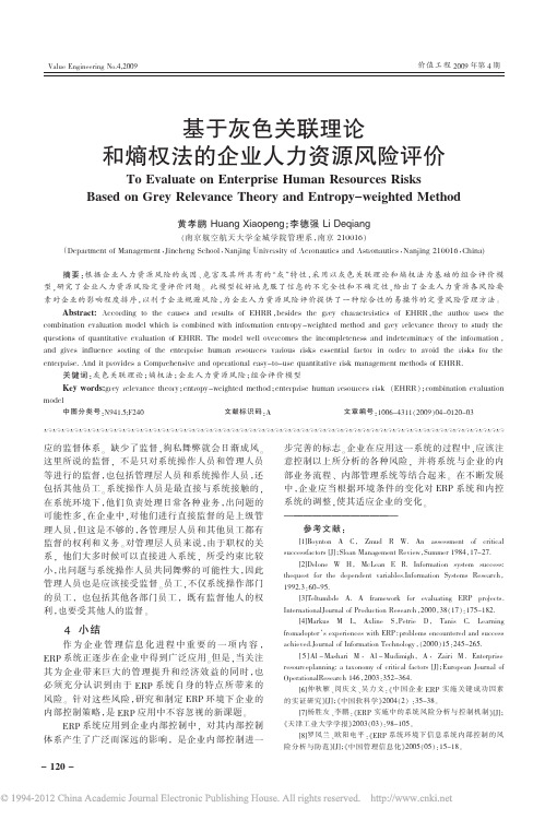 基于灰色关联理论和熵权法的企业人力资源风险评价