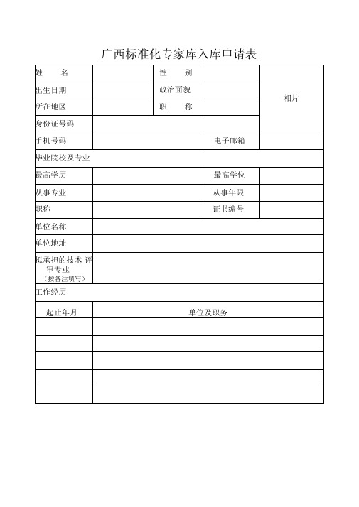 广西标准化专家库入库申请表