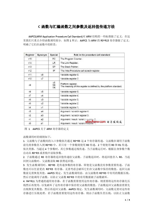 AAPCS_C函数与汇编函数之间参数及返回值传递方法