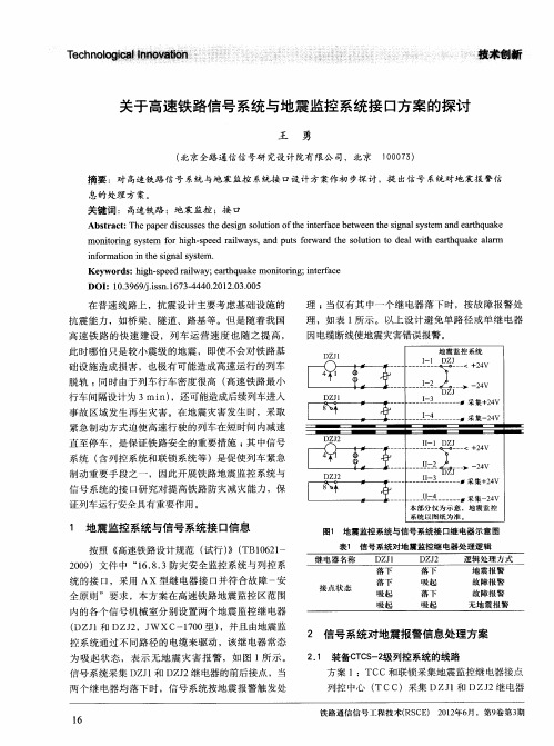 关于高速铁路信号系统与地震监控系统接口方案的探讨