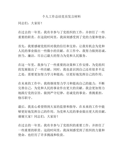 个人工作总结党员发言材料