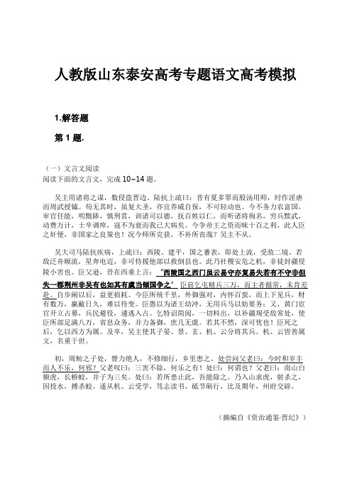 人教版山东泰安高考专题语文高考模拟试卷及解析