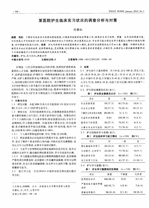 某医院护生临床实习状况的调查分析与对策