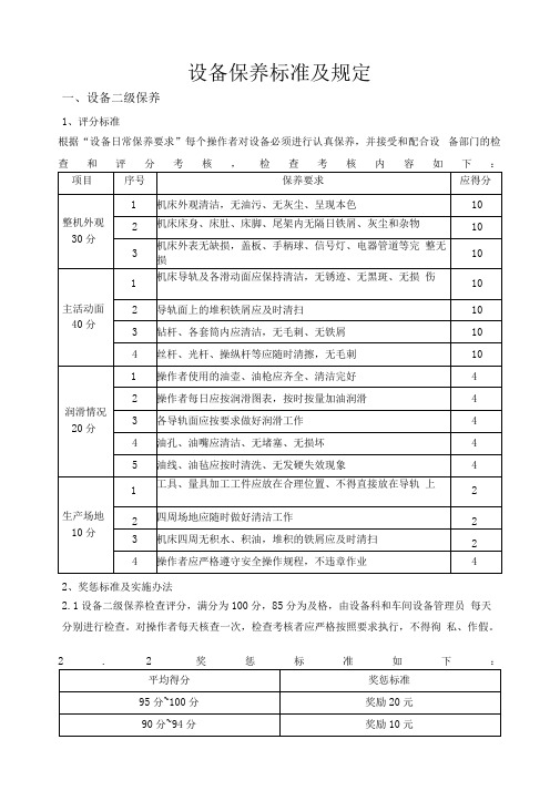 设备保养标准及规定