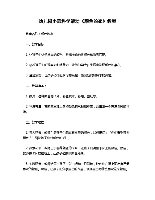 幼儿园小班科学活动《颜色的家》教案