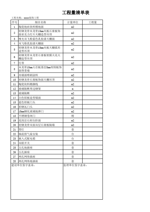 工程量清单表(范本)