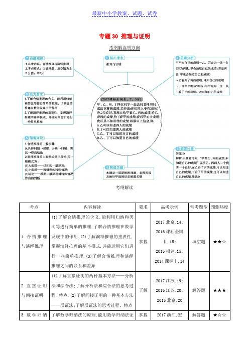 三年高考2016_2018高考数学试题分项版解析专题30推理与证明理含解析98.doc