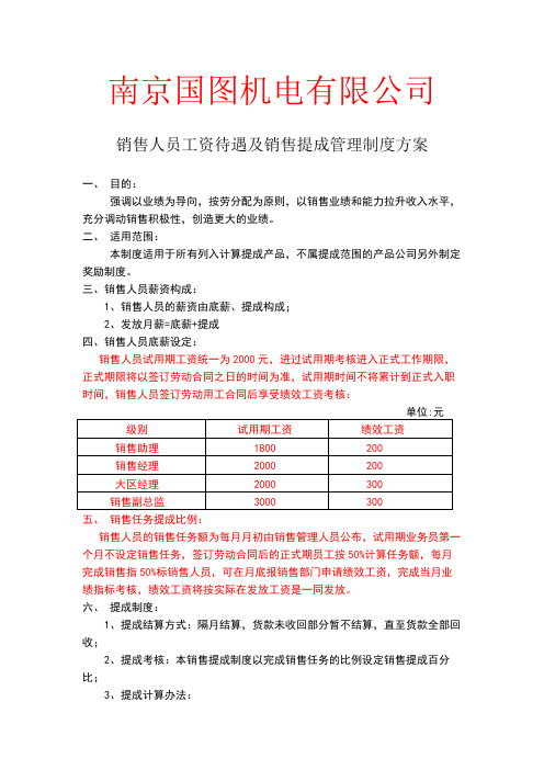 销售人员工资待遇及销售提成管理制度方案