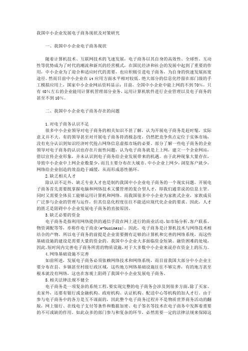 我国中小企业发展电子商务现状及对策研究