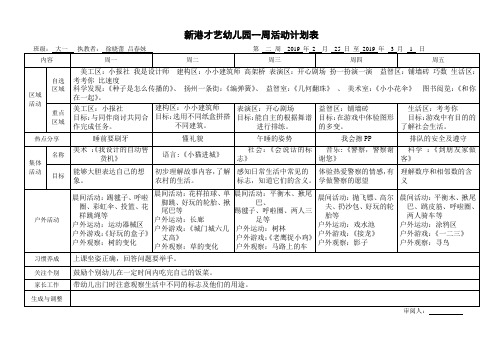 新港才艺幼儿园一周活动计划表