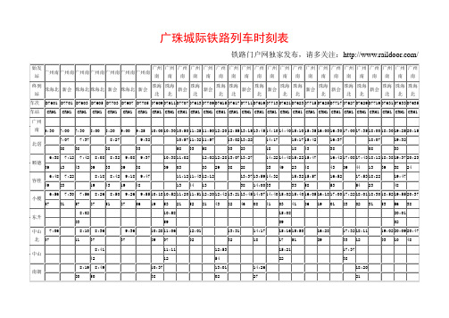 广珠城际铁路列车时刻表