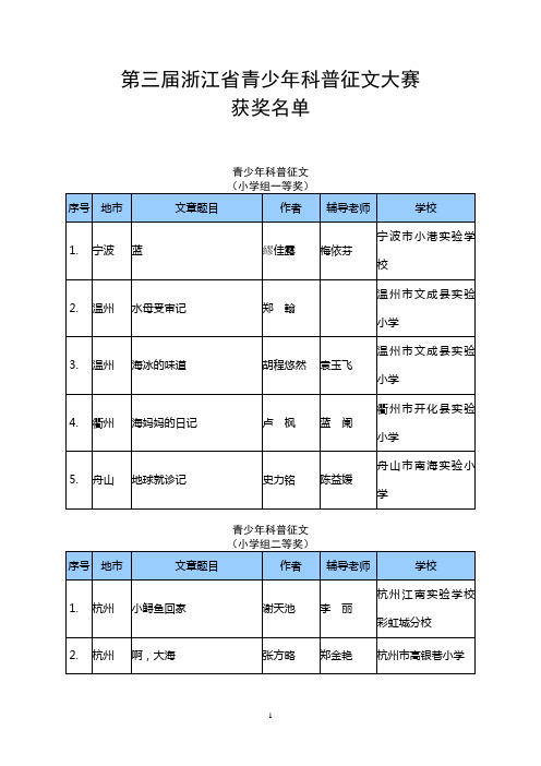 第三届浙江省青少年科普征文大赛