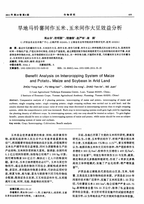 旱地马铃薯间作玉米、玉米间作大豆效益分析