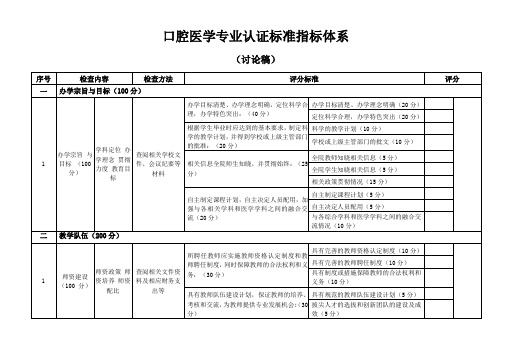 口腔医学专业认证标准指标体系