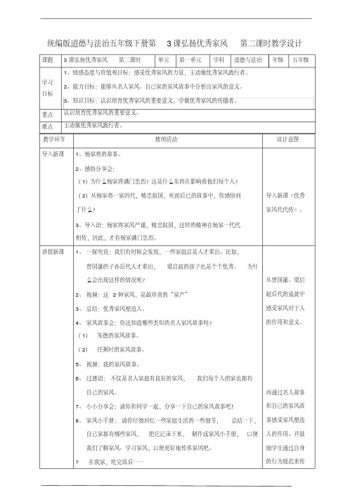 2020年统编版五年级道德与法治下册3弘扬优秀家风第二课时教案