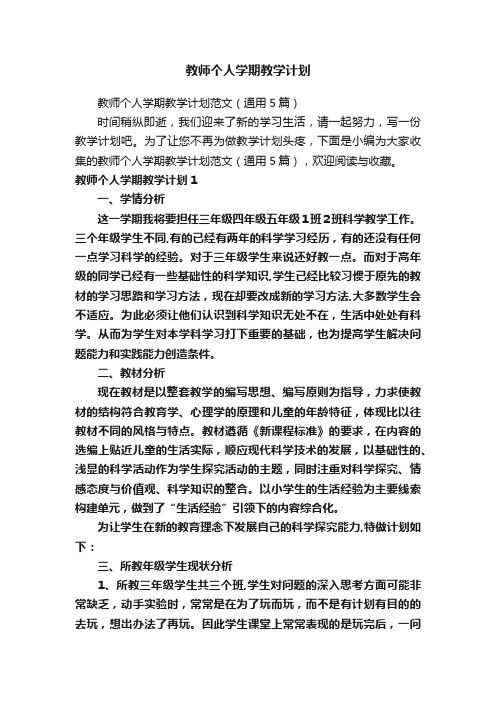 教师个人学期教学计划