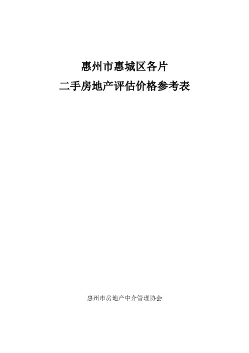 惠城区各大花园社区评估价表格(二手房过户及贷款评估价)