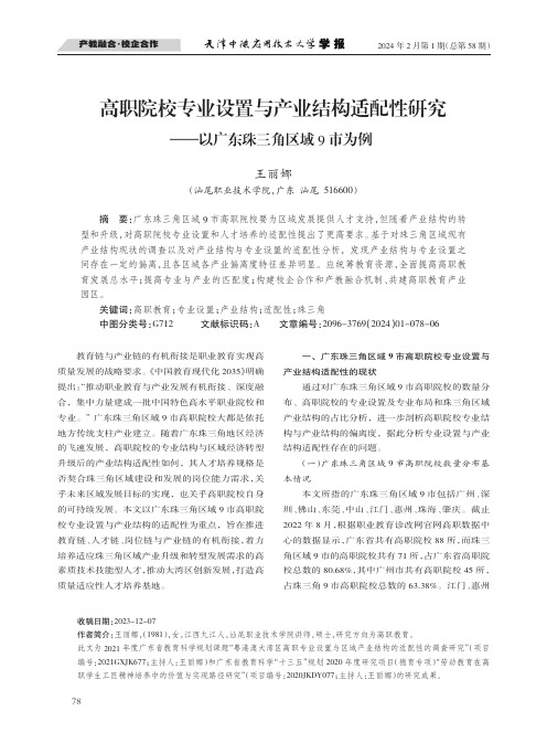 高职院校专业设置与产业结构适配性研究——以广东珠三角区域9市为例