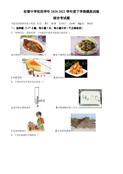 2021年黑龙江省哈尔滨市南岗区松雷中学中考模拟化学试题