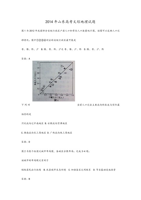 2014年山东高考地理试题及答案