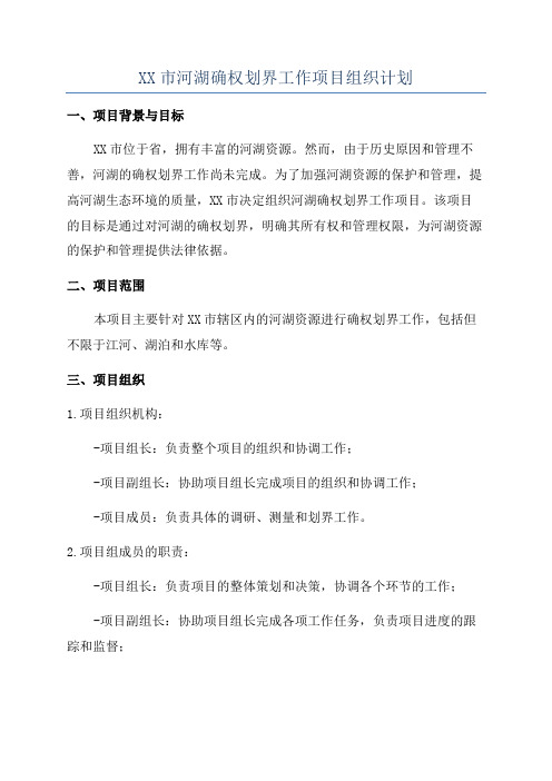 XX市河湖确权划界工作项目组织计划