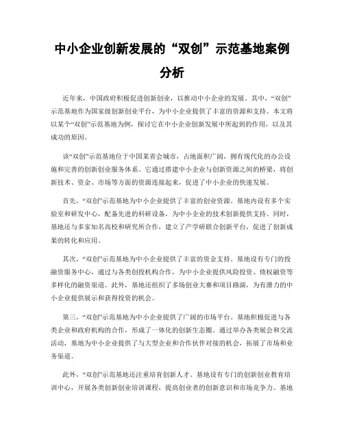 中小企业创新发展的“双创”示范基地案例分析