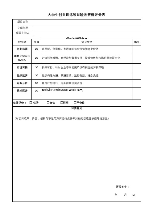 大学生创业训练项目验收答辩评分表【模板】