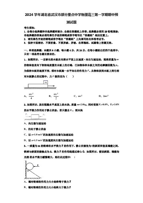 2024学年湖北省武汉市部分重点中学物理高三第一学期期中预测试题含解析