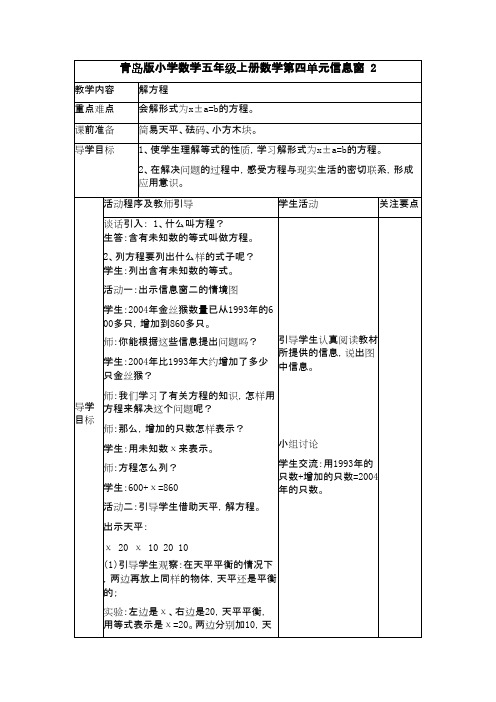 2016-2017年新青岛版数学五年级上册4.2解方程(名校精品资料)