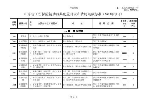 山东省工伤保险辅助器具配置目录和费用限额标准