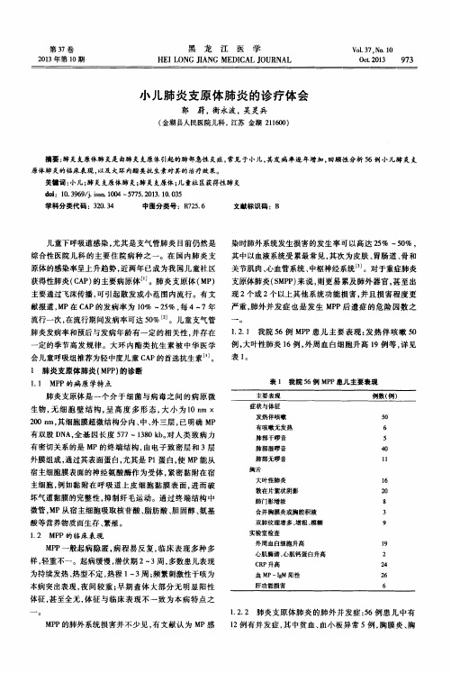 小儿肺炎支原体肺炎的诊疗体会