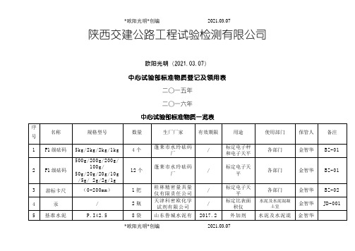 标准物质登记、领用表之欧阳光明创编