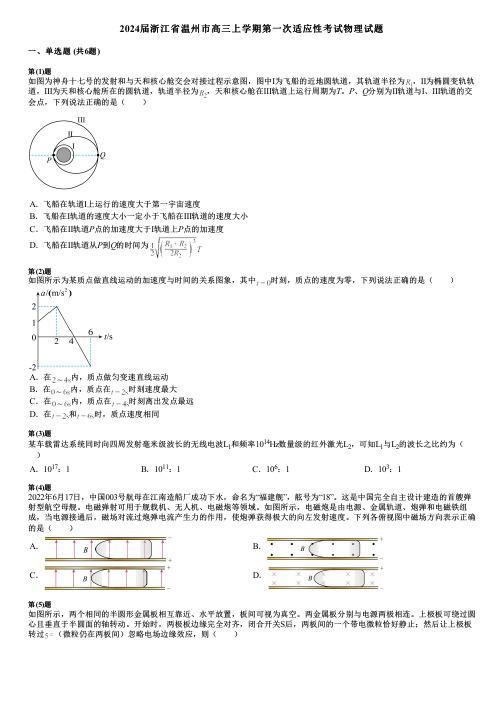 2024届浙江省温州市高三上学期第一次适应性考试物理试题