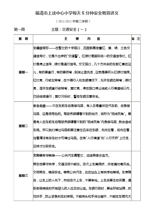 A4(一)小学每天5分钟安全教育下学期