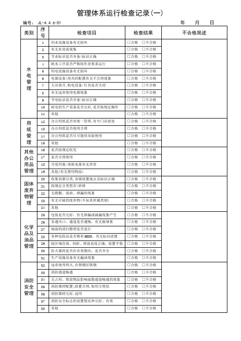 管理体系运行检查记录