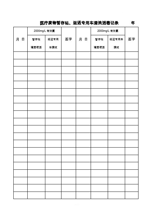 医疗废物暂存站消毒登记表,