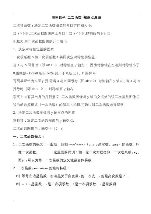 人教版初三数学二次函数知识点及难点总结