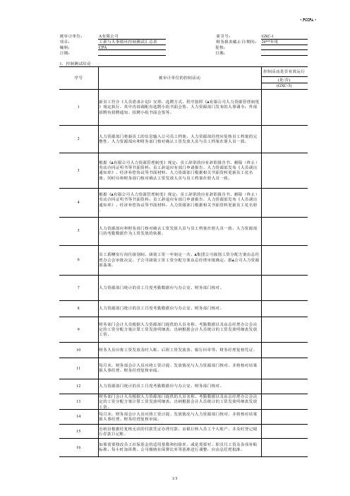 工薪与人事循环内控测试套表