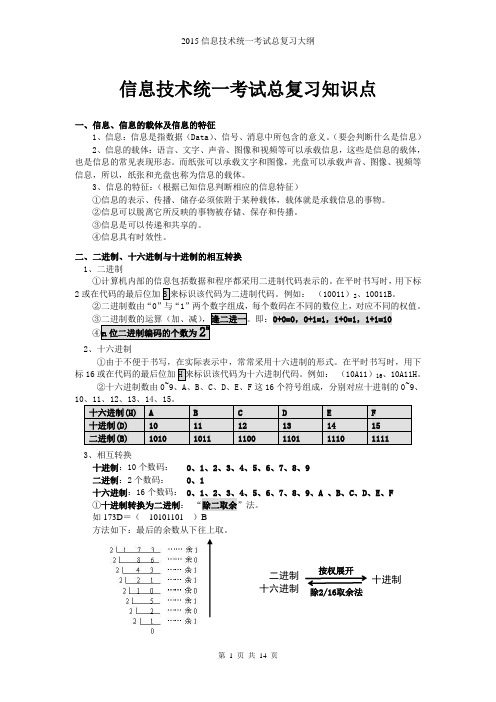 信息技术统一考试总复习知识点