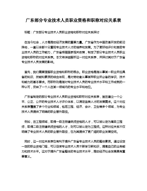 广东部分专业技术人员职业资格和职称对应关系表