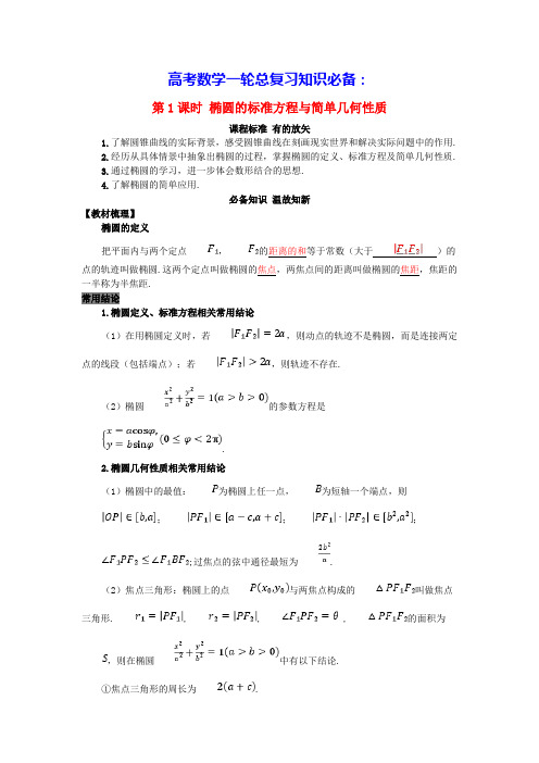 2025版高考数学一轮总复习知识必备第八章椭圆第1课时椭圆的标准方程与简单几何性质(含答案)
