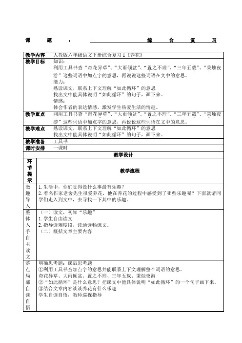 人教版语文六年级下册综合复习 教案