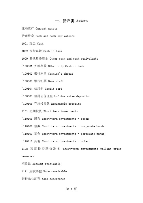 会计科目中英对照-16页文档资料