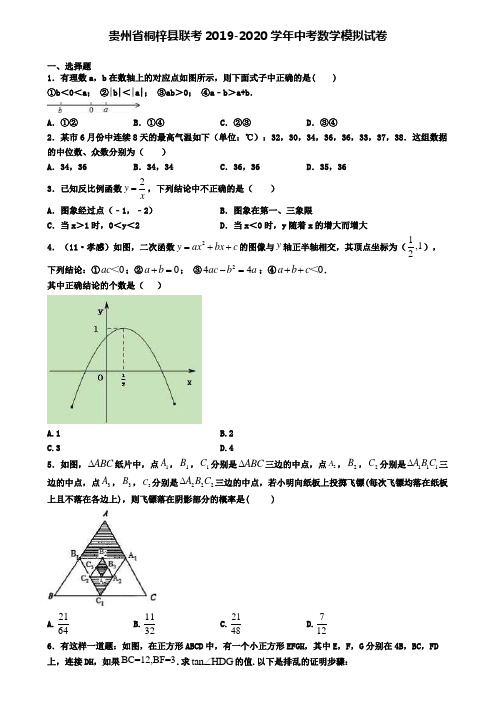 贵州省桐梓县联考2019-2020学年中考数学模拟试卷