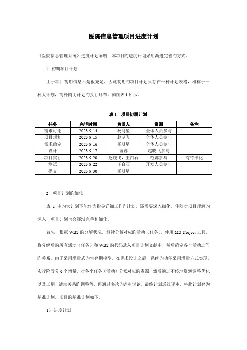 医院信息管理项目进度计划