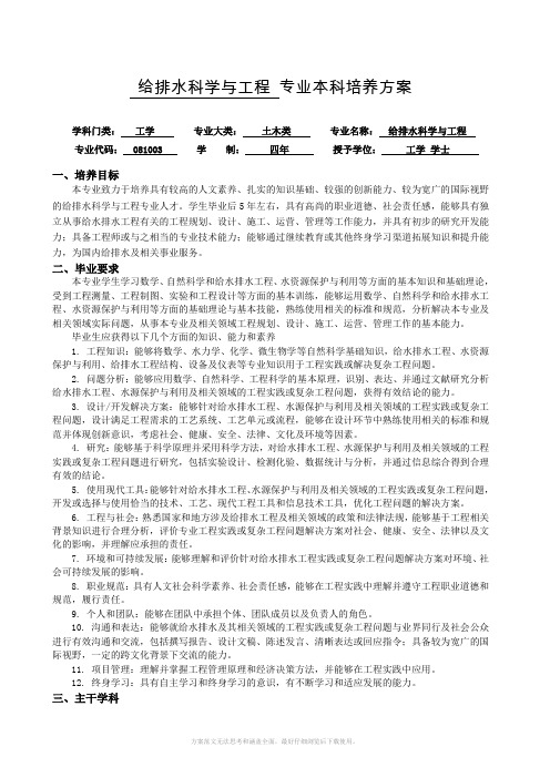 给排水科学及工程专业本科培养方案