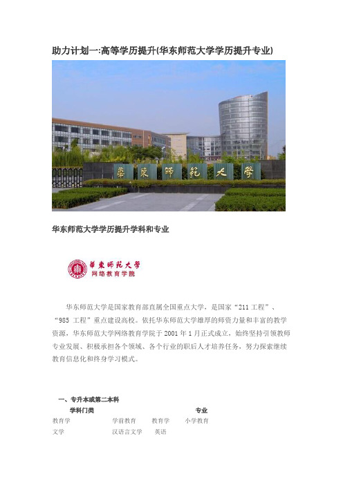 华东师范大学学历提升专业(助力计划一高等学历提升)