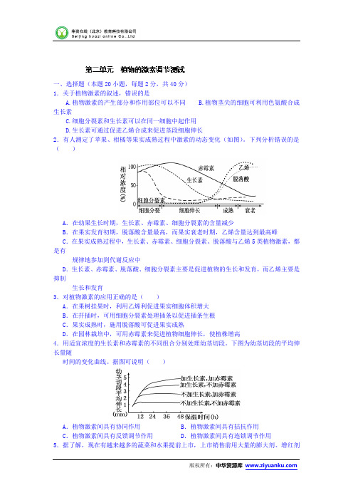 高二生物同步测试： 第3章《植物的激素调节》(一)(人教版必修三)