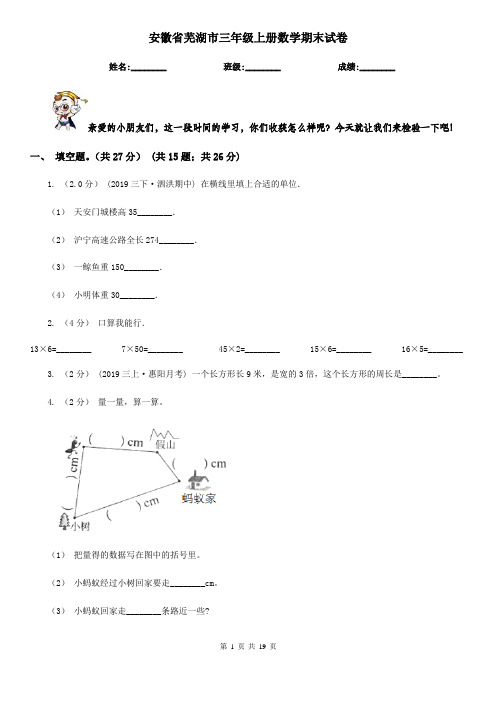 安徽省芜湖市三年级 上册数学期末试卷