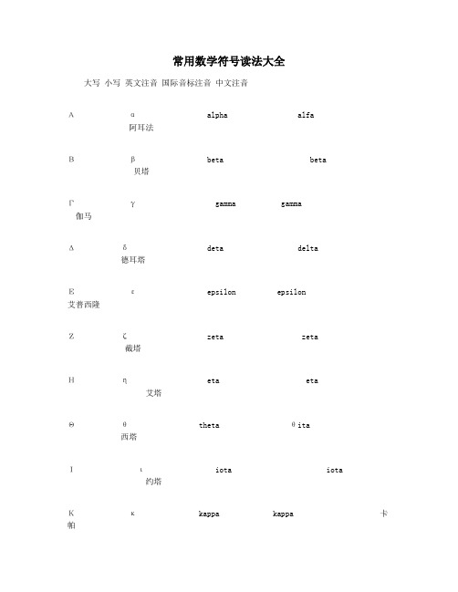 常用数学符号读法大全